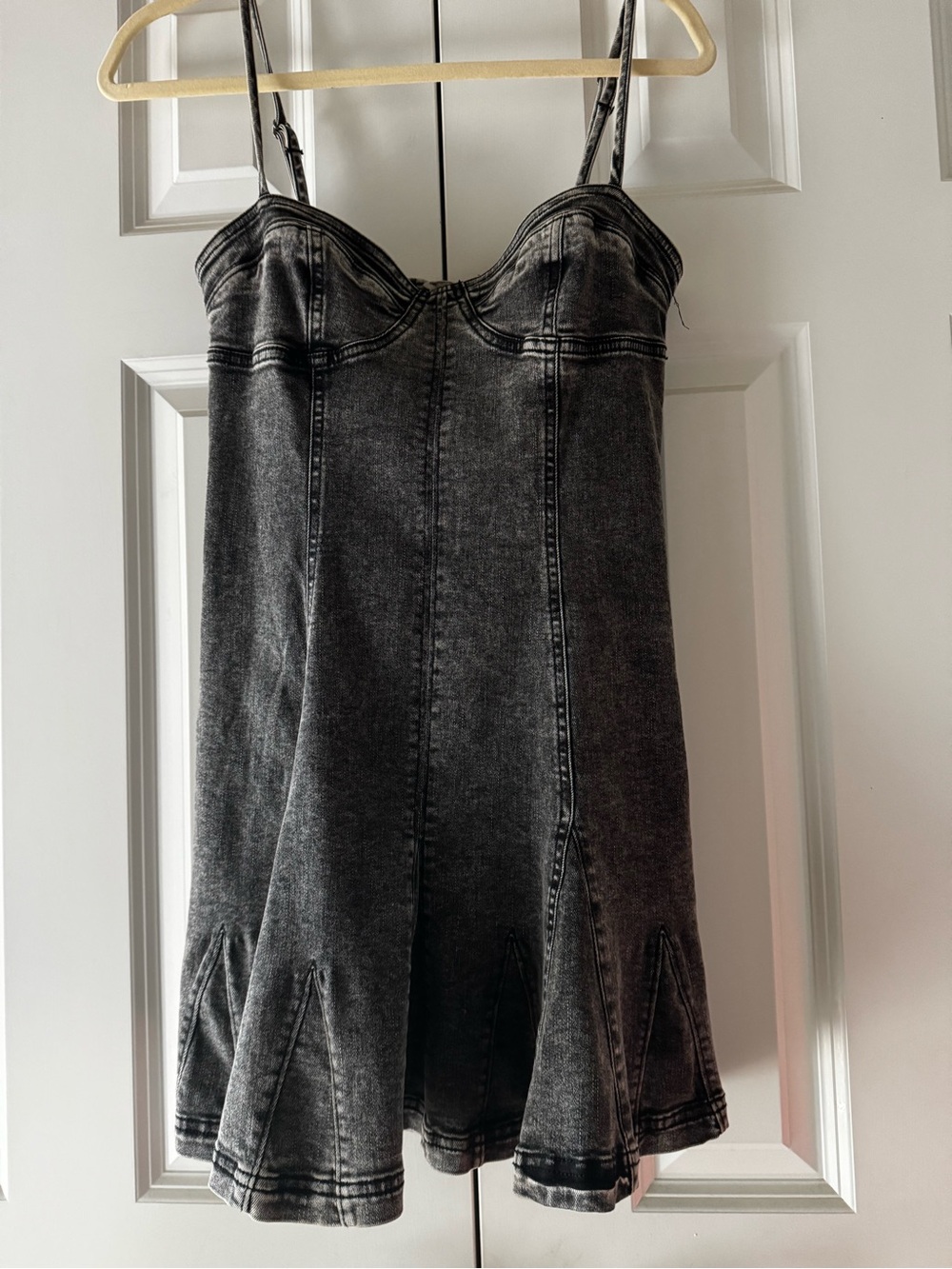 Free People Washed Black Denim Mini Dress with Sweetheart Bust